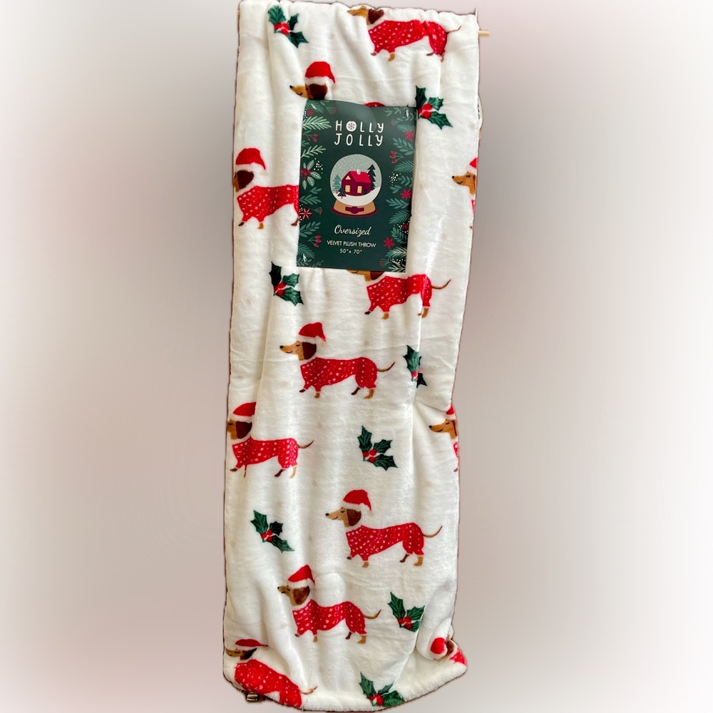 Dachshund Holiday themed oversized, velvet, plush, throw blanket